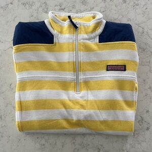 Vineyard Vines Yellow and White Quarter-Zip Pullover